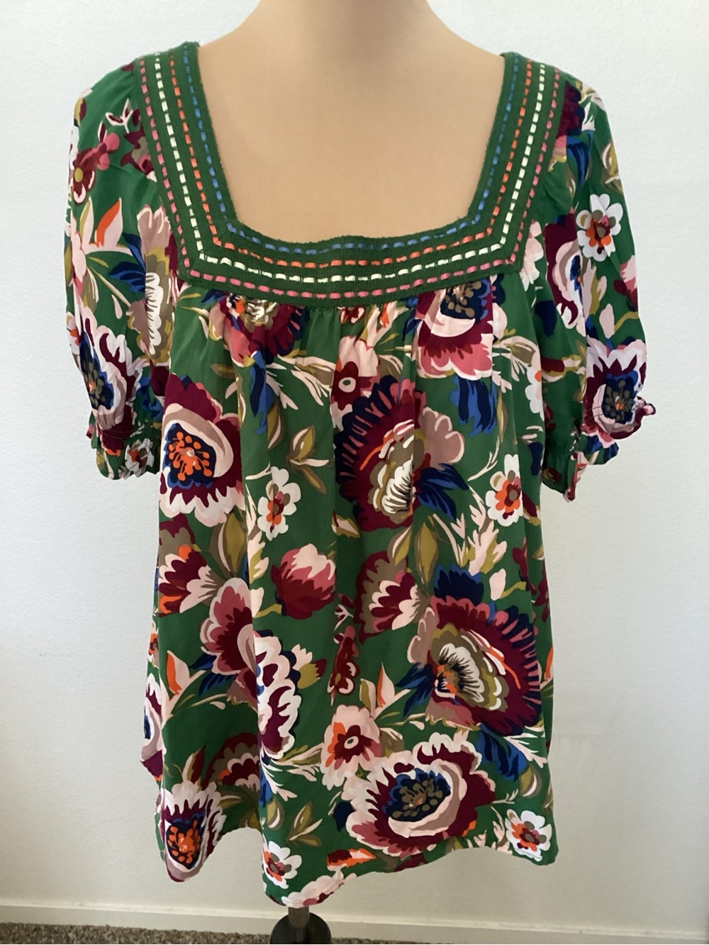 Style & Co. Green Floral Square-Neck Tunic Top